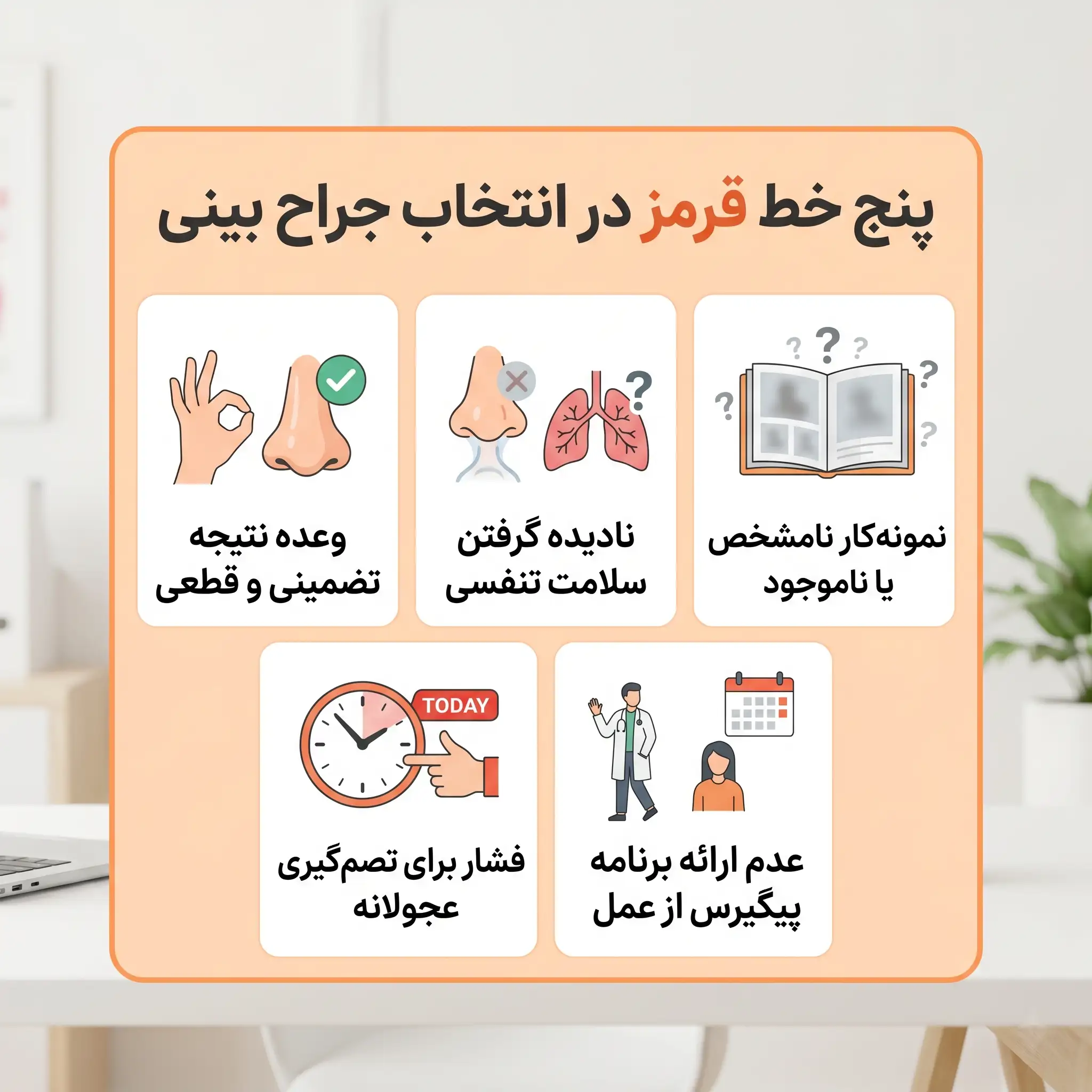 پنج خط قرمز در انتخاب جراح بینی و مشاوره عمل