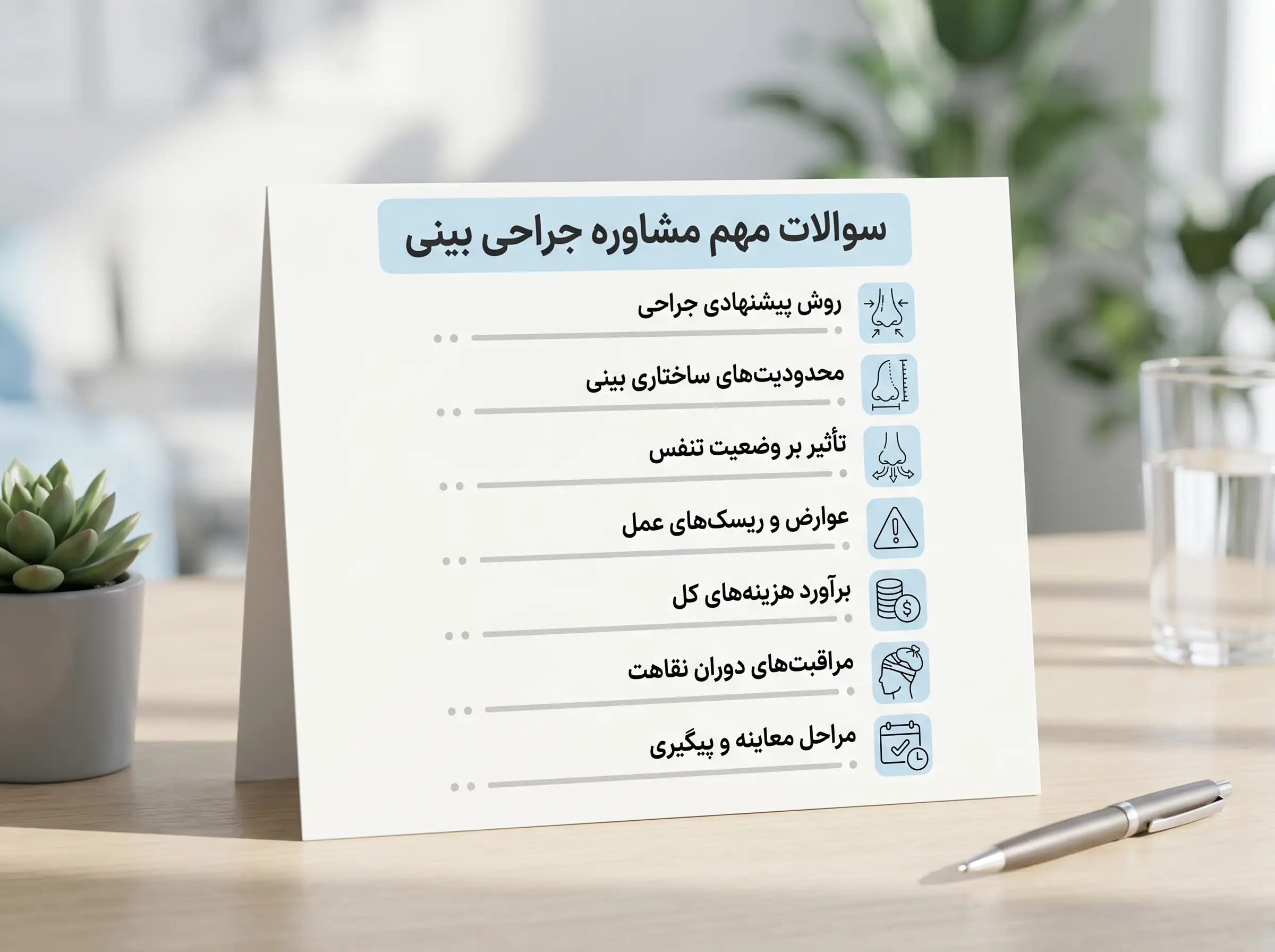 سؤال‌های جلسه مشاوره عمل بینی درباره روش، ریسک و پیگیری