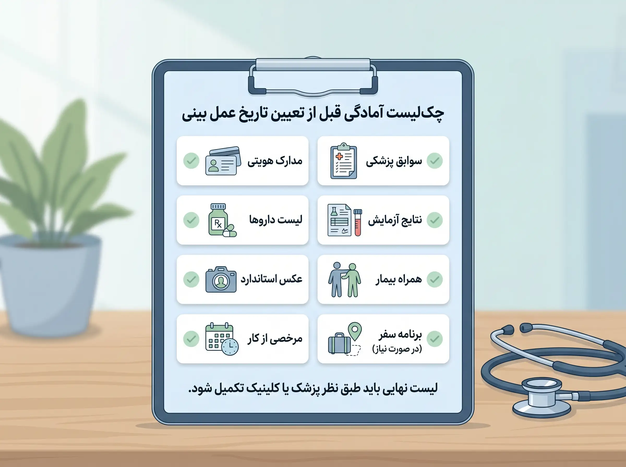 چک‌لیست مدارک قبل از عمل بینی